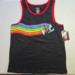 Marvel Deadpool Tank Top Men's Sleeveless Rainbow Pride Shirt Black Size Large